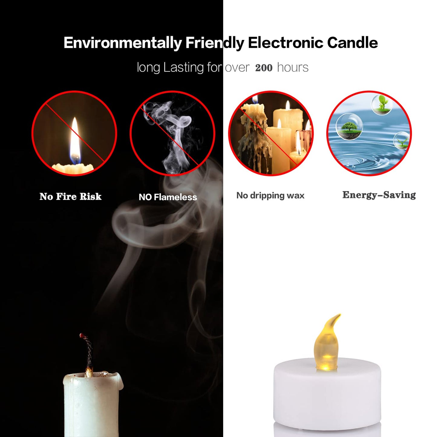 JUNPEI 50Pack Battery Tea Lights Candles- LED Tea Lights Realistic Bright Flickering Holiday Gift Operated Flameless LED Tea Light for Seasonal & Festival Celebration Warm Yellow Lamp Battery Powered