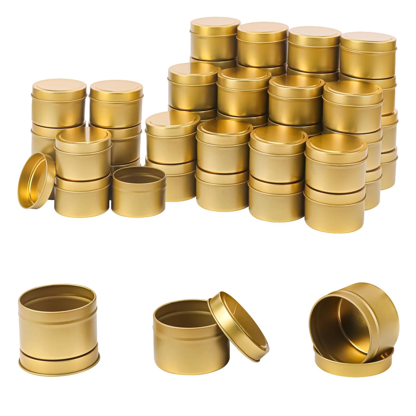 IHDYPPEW 48 Pack 4 oz Gold Tins with Lids, Candle Containers, Empty Candle Jars Bulk, Candle Jars for Making Candles, Candle Supplies for Party Favors, Spices, Jewelry, Cosmetics