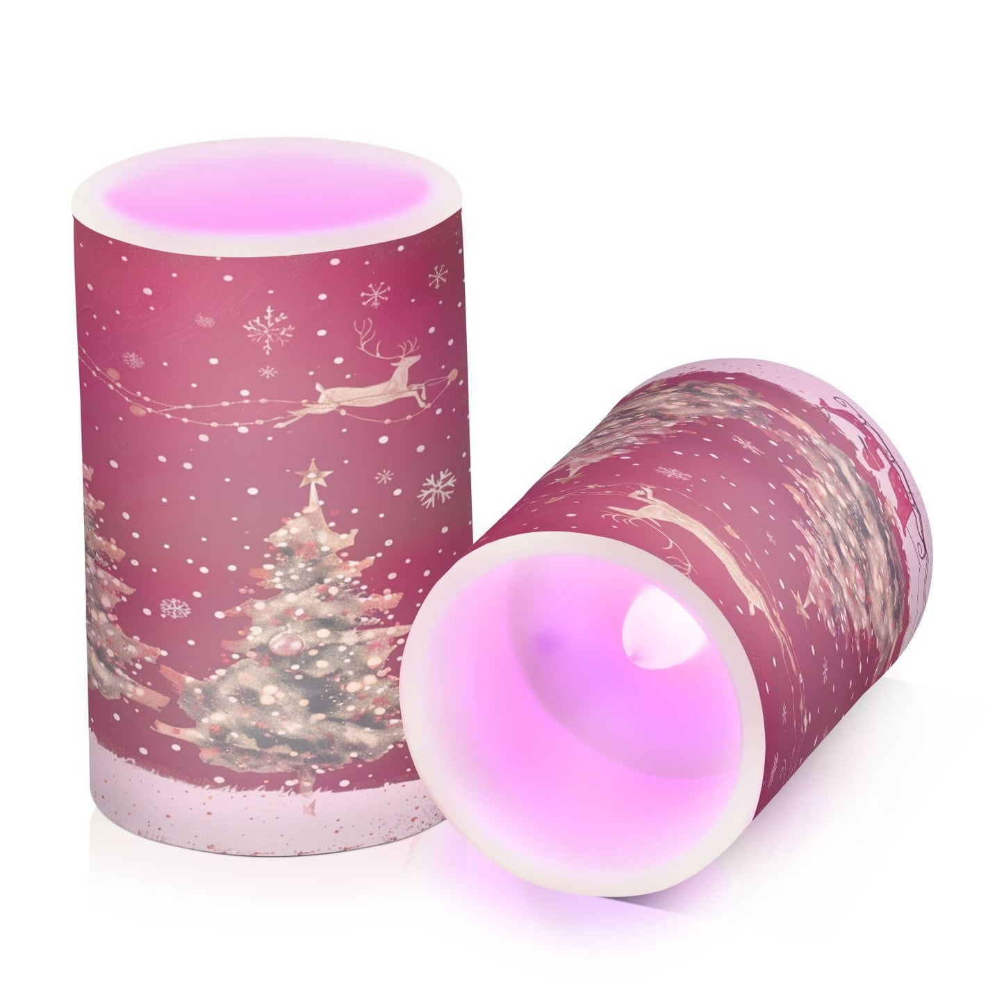 Christmas Lights Flameless Candles Christmas Trees Reindeer Pillar Candles Set of 2 Battery Operated Remote Control Warm Lights Home Decor