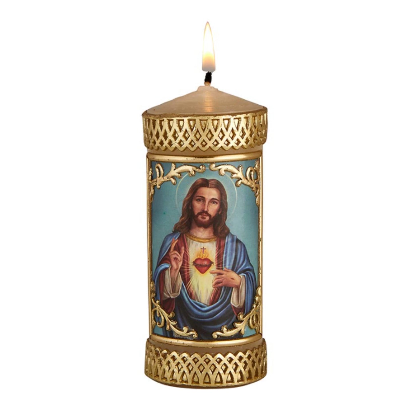 Needzo Sacred Heart of Jesus Prayer Candle, Devotional Unscented Pillar Candles Decoration for Churches or Homes, 4.75 Inches