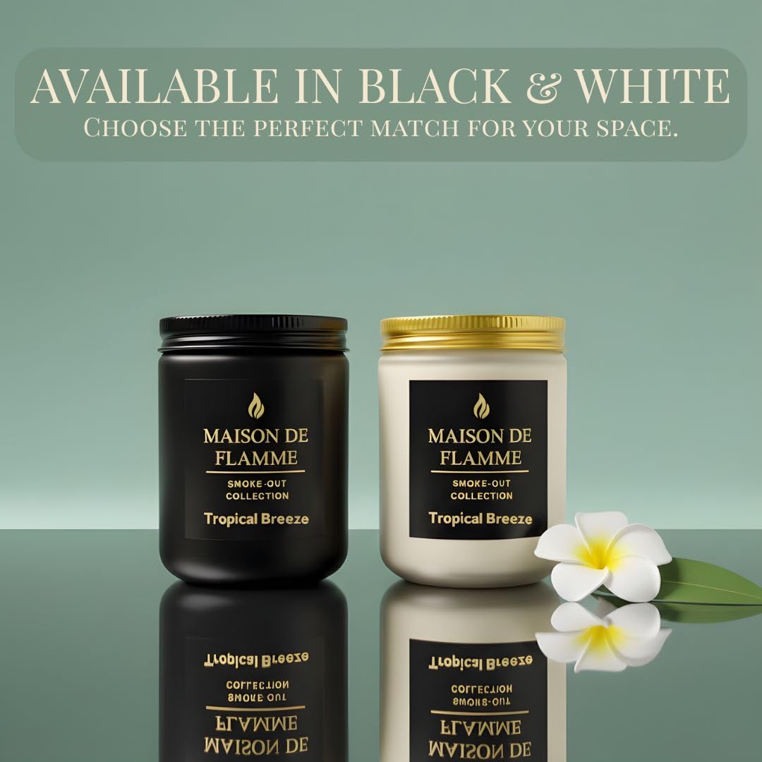 MAISON DE FLAMME Tropical Breeze Odor-Eliminating Scented Candle (White Jar, 200g/7oz) | Long-Lasting Premium Soy Wax Candle for Smoke, Kitchen & Pet Odors