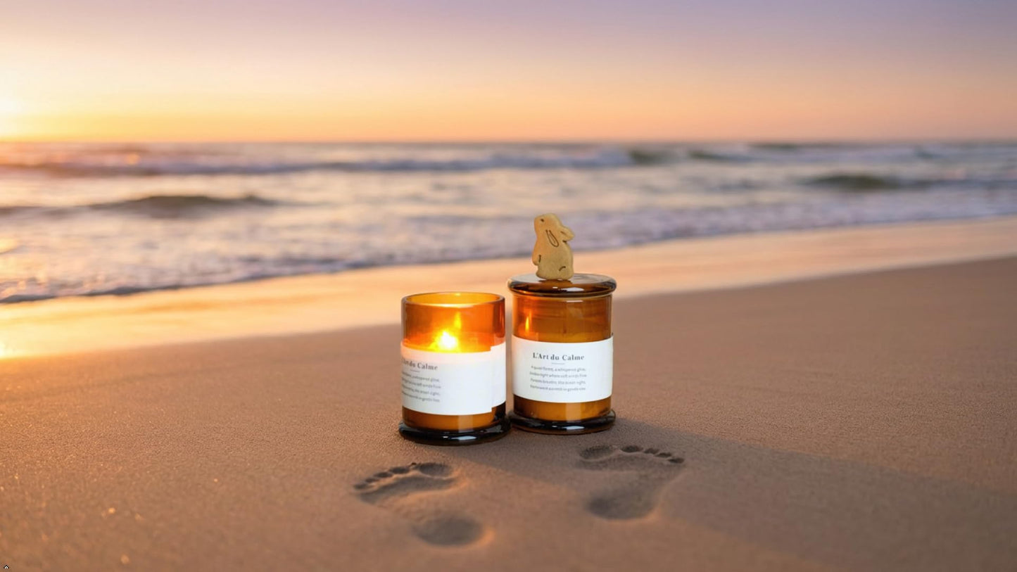 Royal Home Luxury Scented Candle with Wooden Wick in Artistic Glass Jar, Valued Botanic Scented Ornament, Natural Botanical Fragrance, Ocean Retreat Scent with Sea Salt, Coconut, and White Jasmine