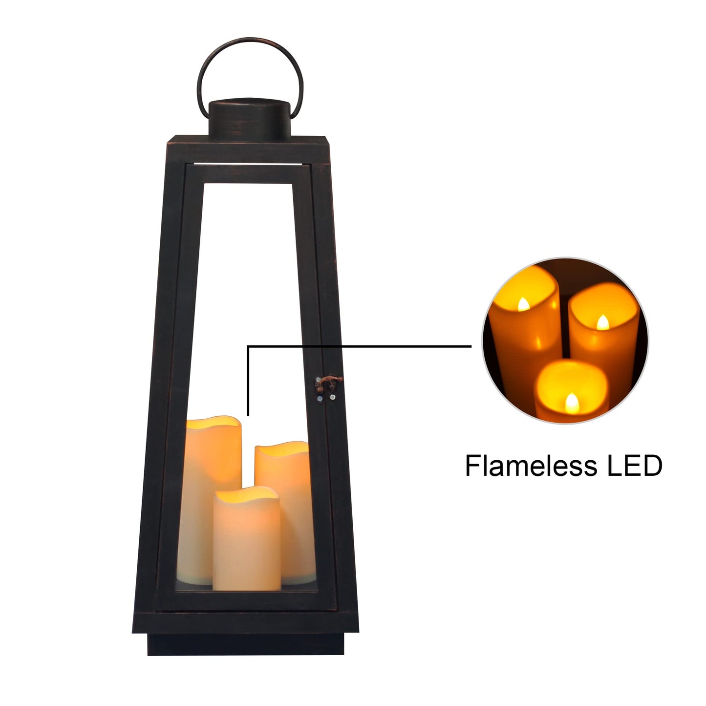 1Pack Decorative Big Lantern 25.2" H with Dancing Flame LED Timer Candle,ON/Off/Timer LED Candle with 6hours,Hanging Lantern for Outdoor Garden/Indoor Use.