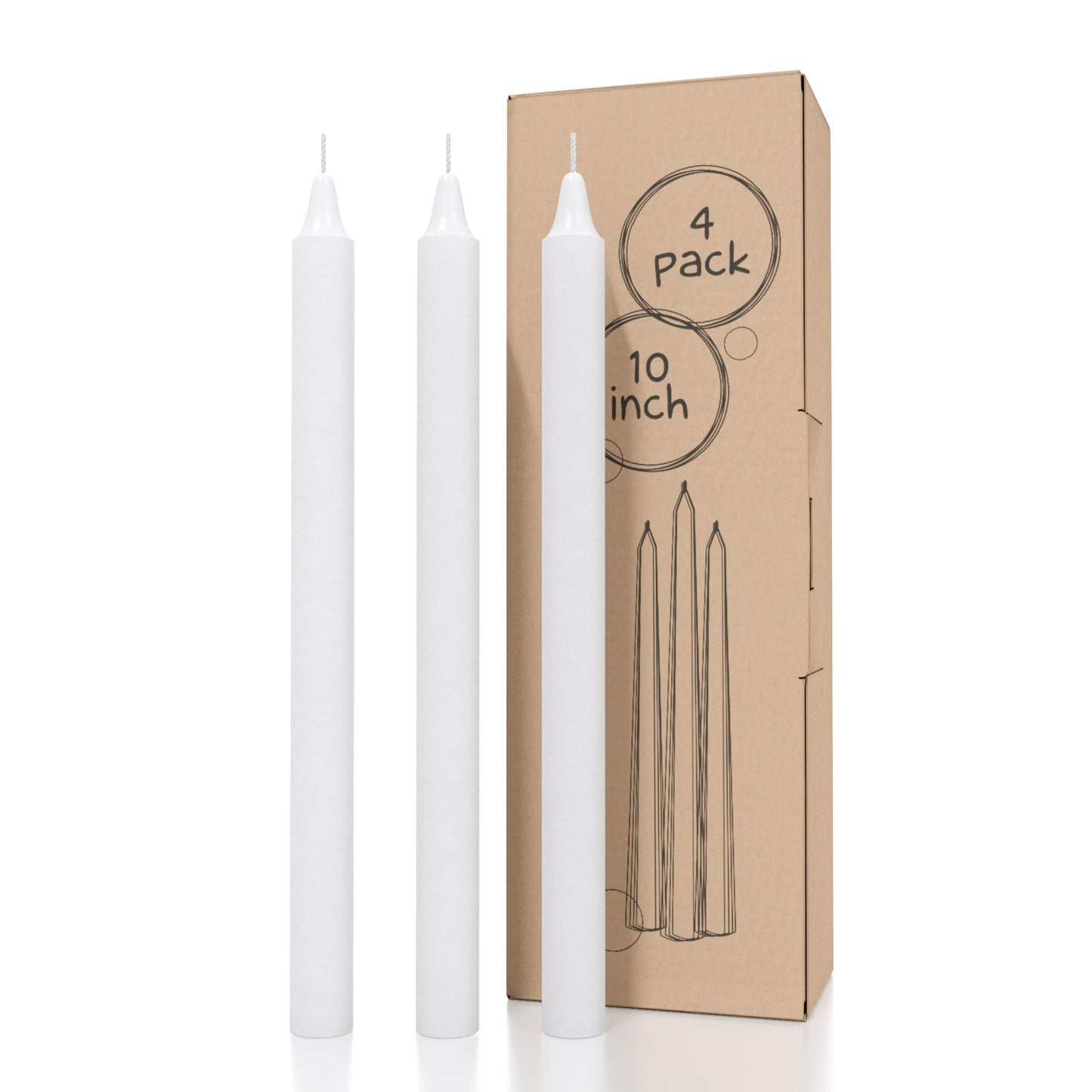 CANDWAX White Taper Candles Pack of 4 - Slow Burning Dripless Unscented Straight Candles 10 inch - Ideal for Dinner Table - Smokeless Long Candlesticks