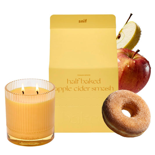 Half Baked Apple Cider Smash Scented Candle by Snif, Festive Fall Candle, 50+ Hours, 100% Cotton Fiber Wicks, Soy Wax Blend, Non-Toxic, Vegan, 8.5oz