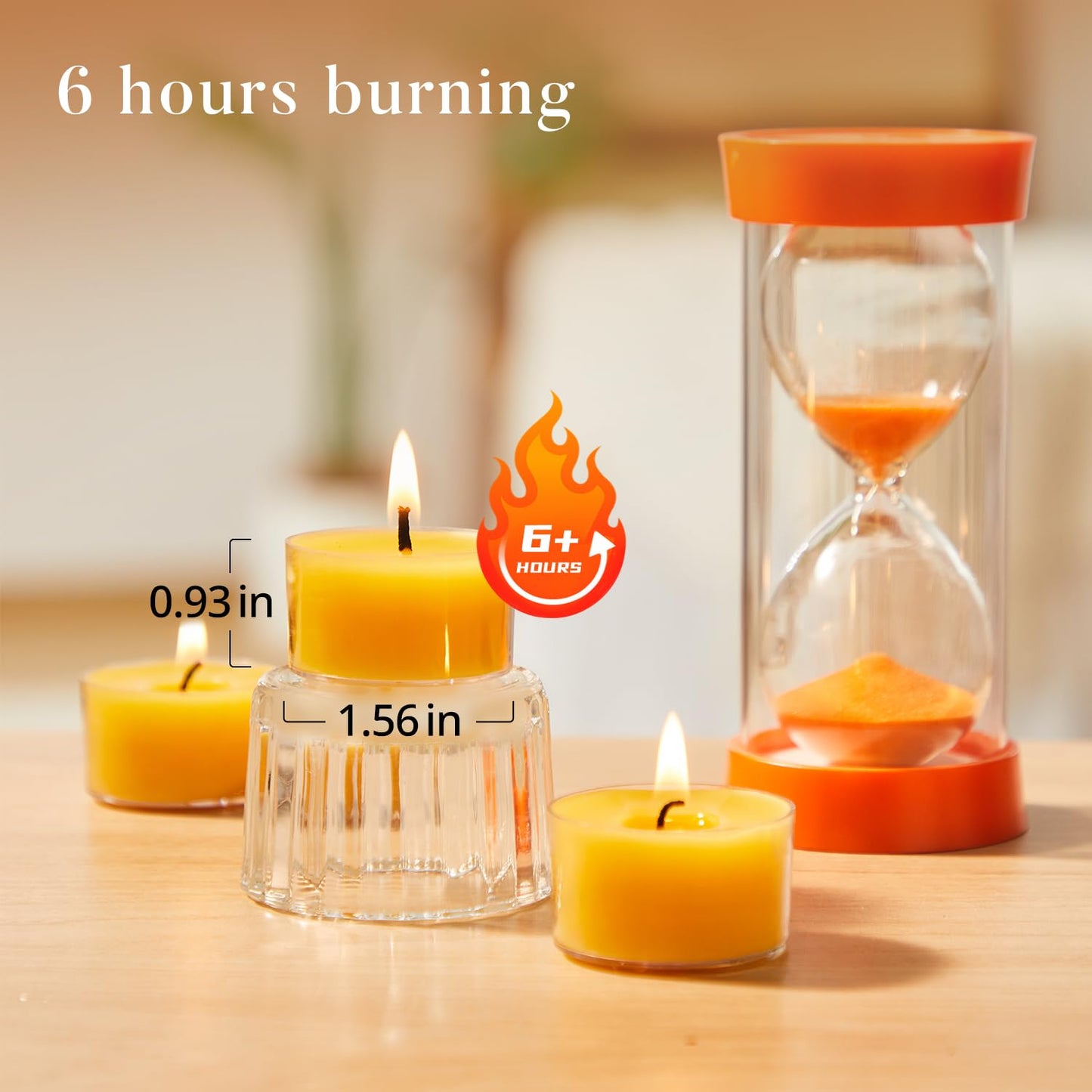 Ashlux 6 Hours Beeswax Tealights Candles, 6 Packs Pure Beeswax Tea Lights