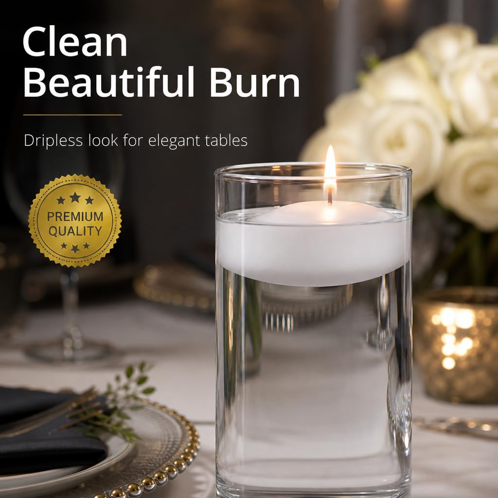 yummi Set of 18 Floating Candles and Cylinder Vases - Ivory