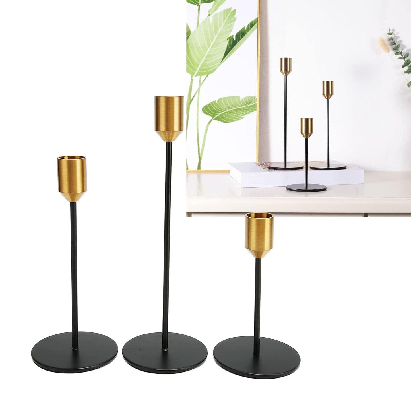 Black Gold Candlestick Holder, Elegant Brushed Iron Candle Stand, Romantic Decorative Metal Candle Holder with Slim Design for Weddings Home Decor and Gift Giving