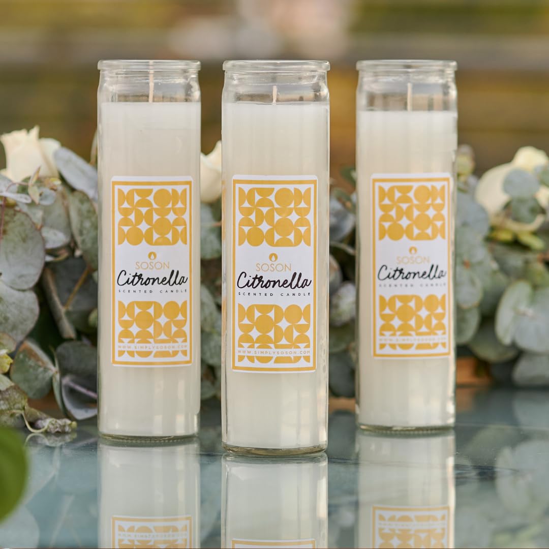 Simply Soson Citronella Candle - Citronella Scented Devotional Glass Jar Candles Ivory - 2x8 inch - 6 Pack - Outside Candles for Garden Yard Balcony, Summer Camping
