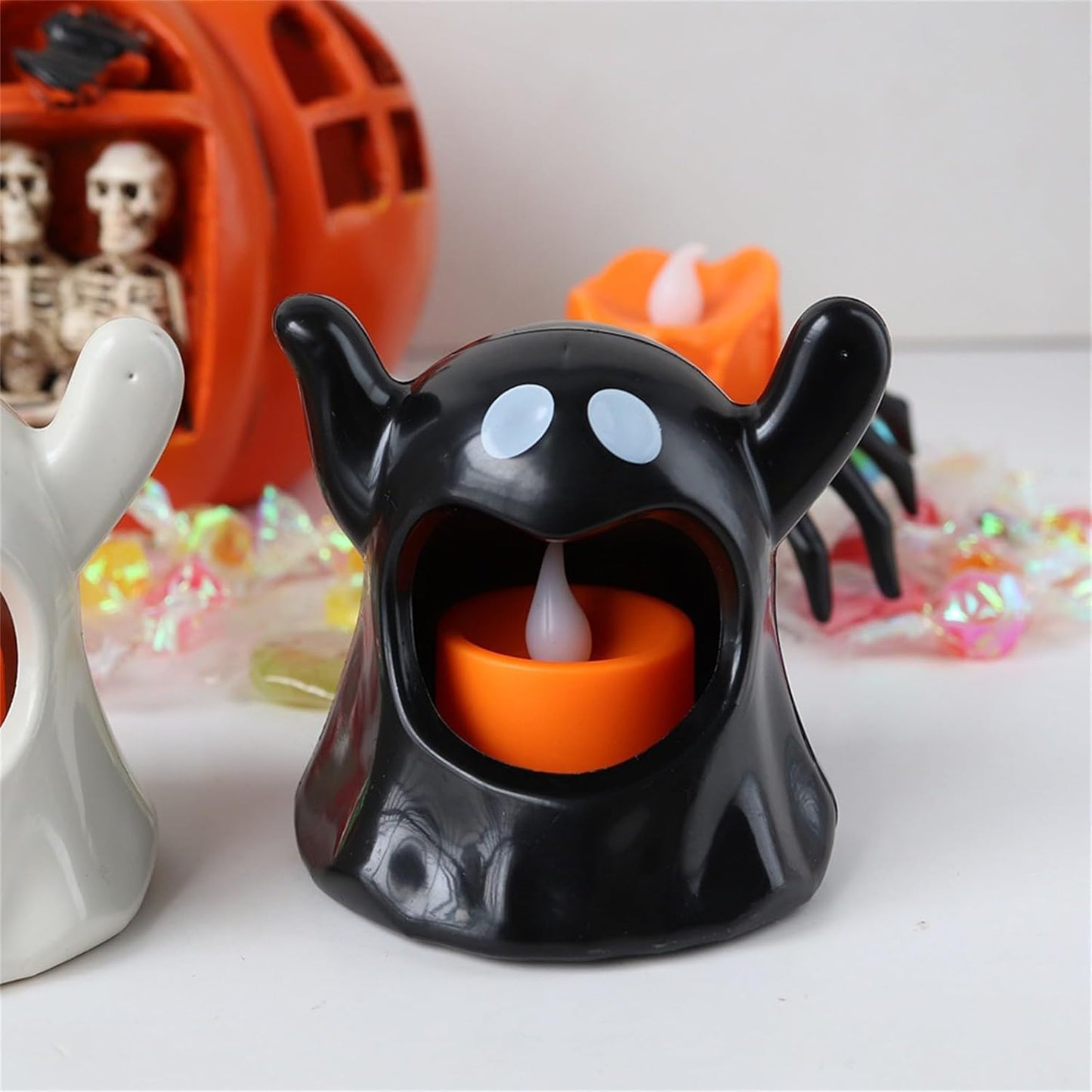 Halloween Candle Holder Cup,Cartoon Candle Holder Cute Ghost Decorations for Table Tea Light Candle Holders Home Halloween Decor (2PCS)