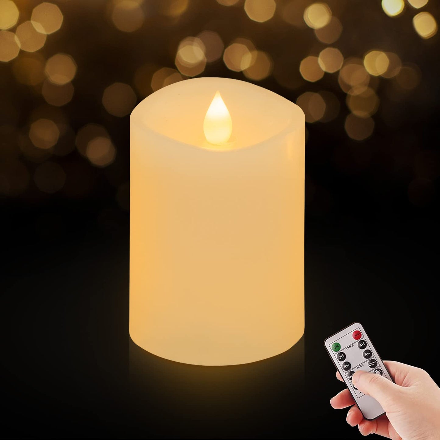 ASLDOIWEH 3x4 Flameless Candles Set of 1, 2AA Battery Life 600 Hours Battery Candles Flickering with Timer, 4 inch Flameless Candles with Remote for Indoor/Outdoor, Ivory