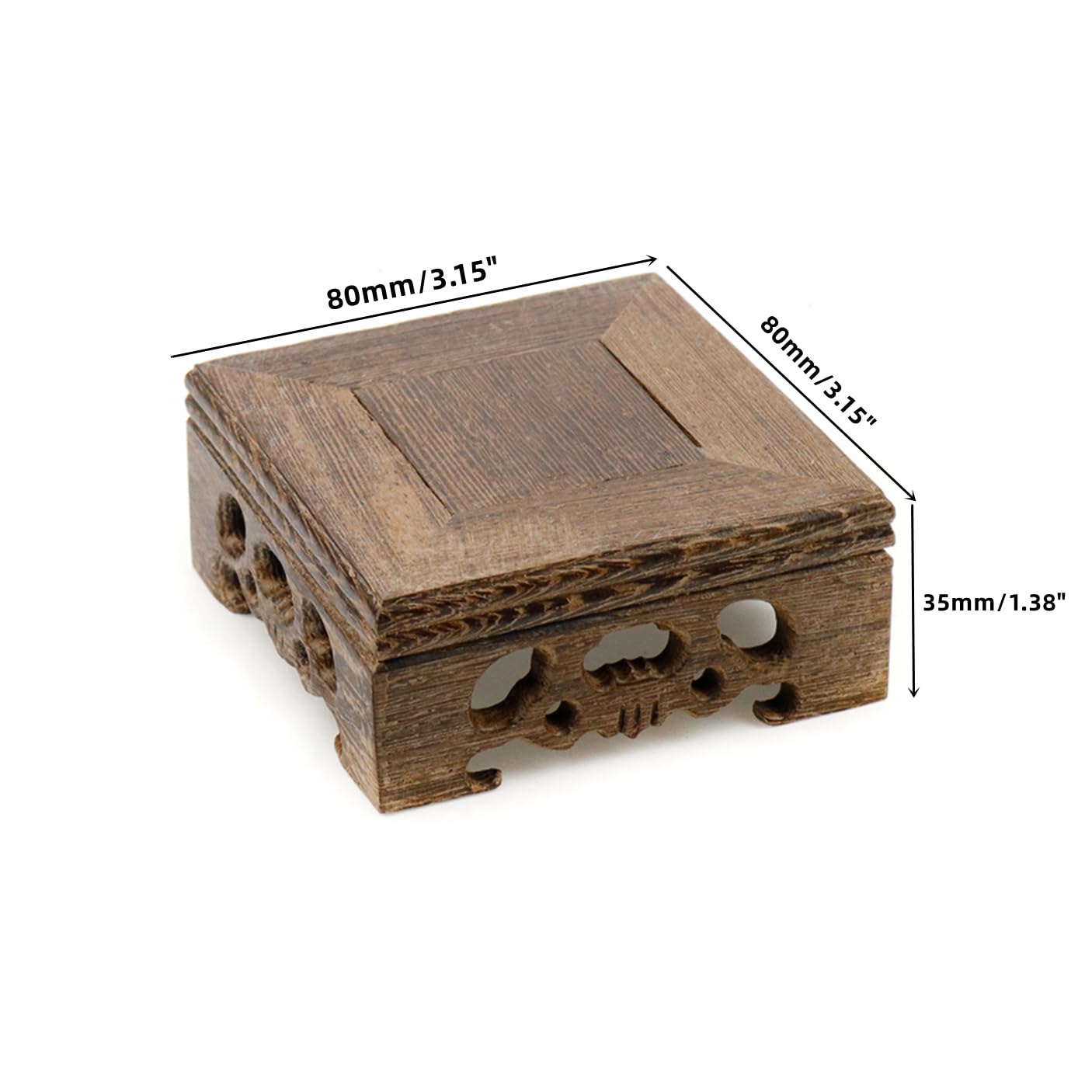 WDONAY Wooden Display Stand Base 3.15"×3.15" Square Wood Carved Pedestal Oriental Style Stand for Vase, Teapot, Table Lamps