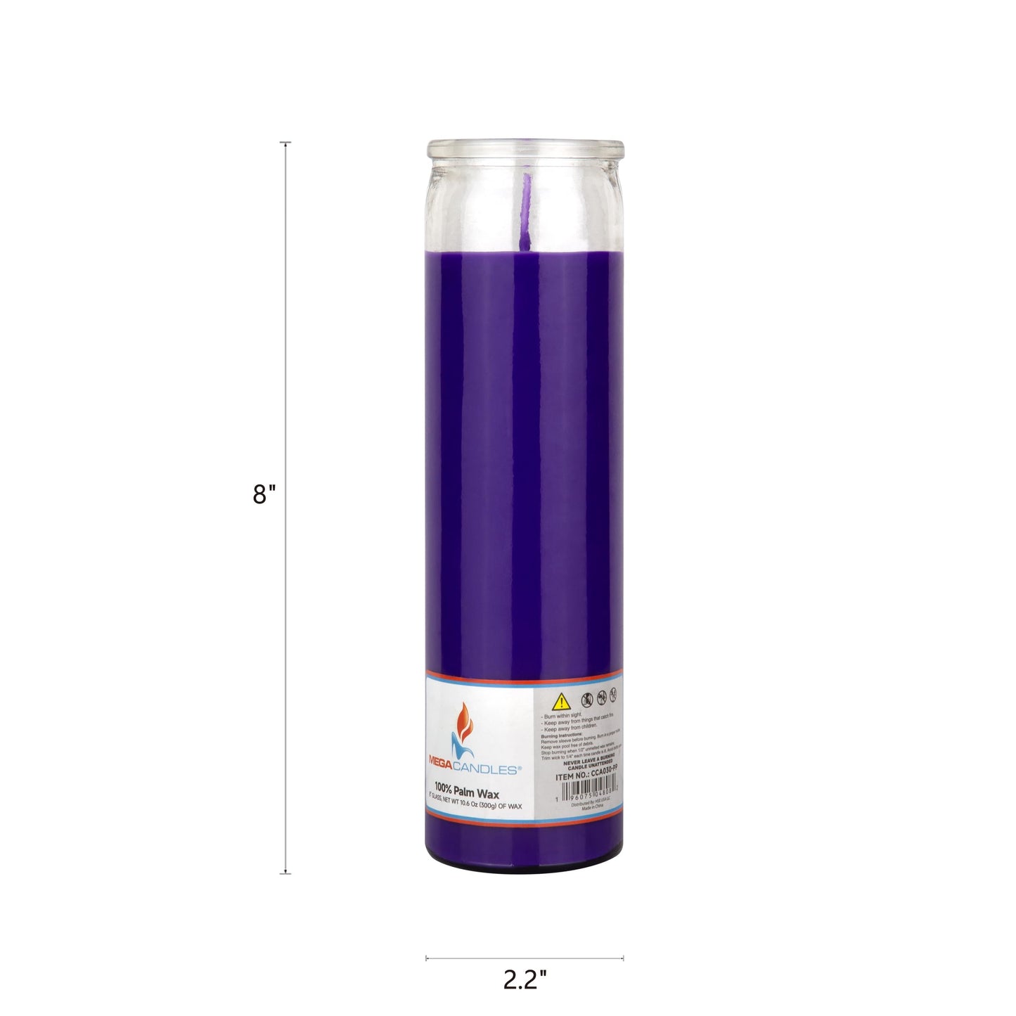 Mega Candles 3 pcs Unscented Purple Glass Container Devotional Prayer Candles, Shortening Wax Candle 2 Inch x 8 Inch, Sanctuary, Vigils, Prayers, Spiritual, Blessings, Religious, Altar, Remembrance