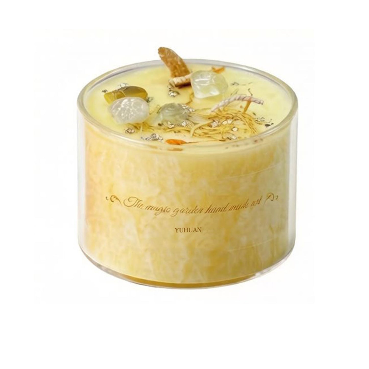 Coytlykne 4oz Crystal Candle with Dried Flower, 2.76x1.97 Inches Herbal Scent Jar Candles, Home Decoration & Heartfelt Present for Women Men (Yellow)