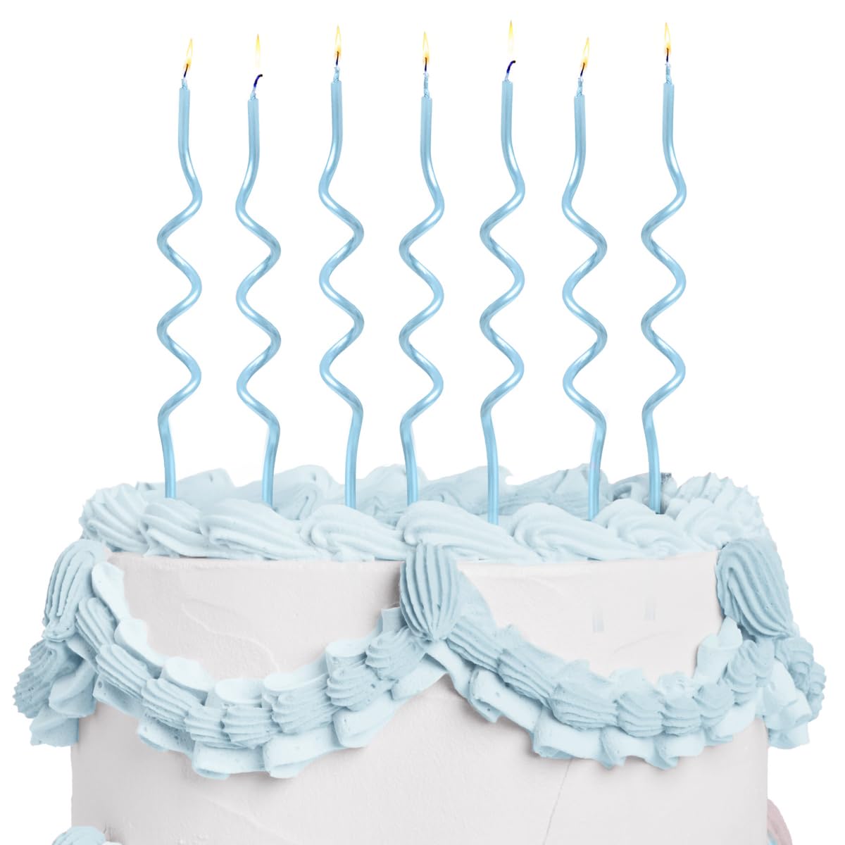 xo, Fetti Pearl Blue Wavy Cake Candles, Tall Thin - 10 Pcs | Birthday Party Supplies, Bachelorette Cake Decor, Glitter Cupcake Topper, Fun Dessert Decorations