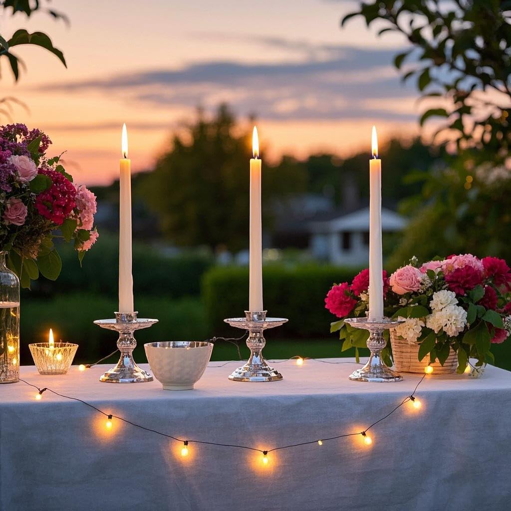 12-Pack Ivory Taper Candles, 10 Inch Unscented Dripless Candlesticks, Long-Lasting Burn Time of 7-8 Hours, Perfect for Home Décor, Weddings, and Events