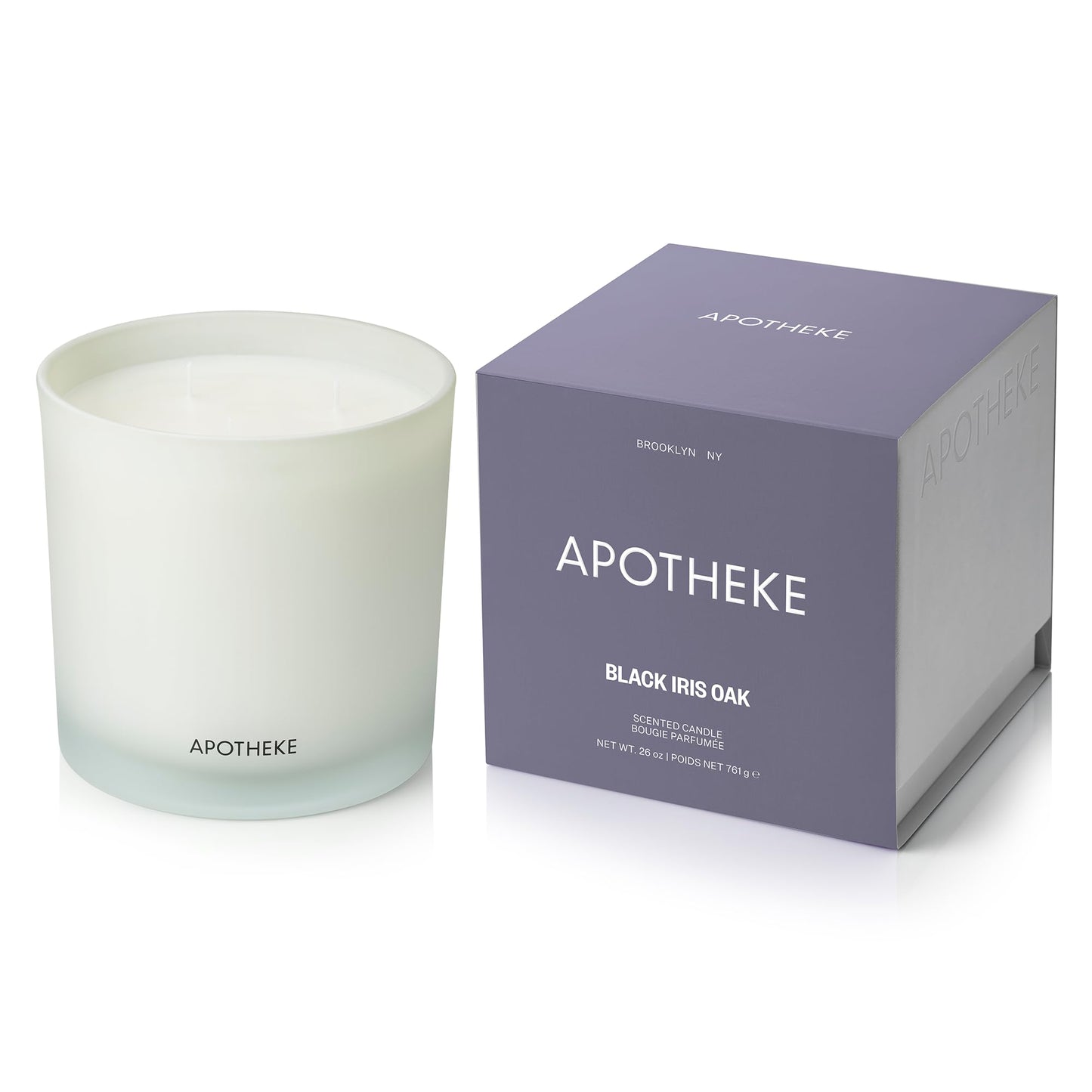Apotheke 3-Wick Scented Candles for Home, Black Iris Oak - 26 oz Soy Wax Aromatherapy Jar Candle Gift for Women & Men with Perfume-Grade Essential Oils - Black Pepper, Cinnamon, Musk & Violet