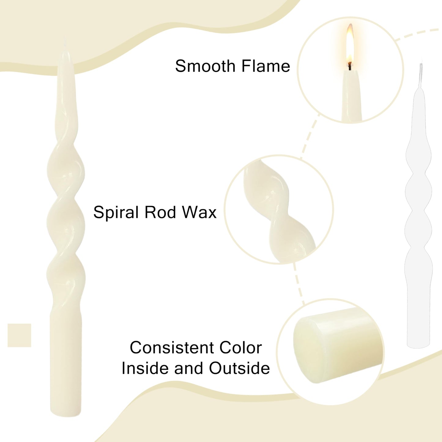 10 Inches Spiral Taper Candles Sticks Ivory Twisted Candle Dripless Unscented Long Candles Handmade Candlesticks for Wedding Dinner Holiday Decor, Set of 4