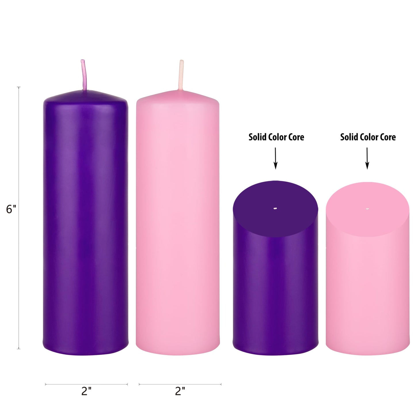 Mega Candles 4 pcs Unscented Christmas Advent Candles Set, Hand Poured Premium Wax Dome Top Round Pillar Candle 2 Inch x 6 Inch, Holidays, Festivities, Devotional, Church, Wreath, Party, Gifts