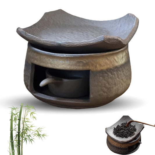 Ceramic Tea Stove Warmer Set, Aromatherapy Burner, Handmade Ceramic Candle Wax Melts Warmer with Tealight Holder, for Meditation (B)