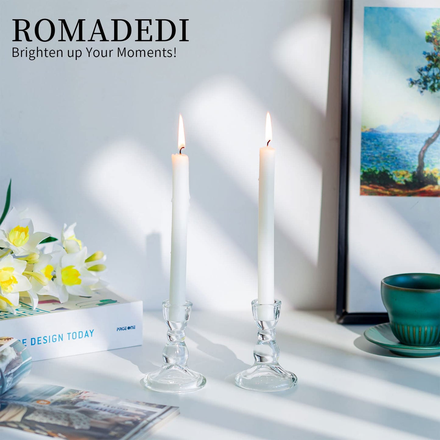 Romadedi Glass Candle Holder for Candlestick - 20 pcs Clear Tapered Candle Holders Bulk for Standard Candle Sticks for Wedding Centrepieces Christmas Table Décor