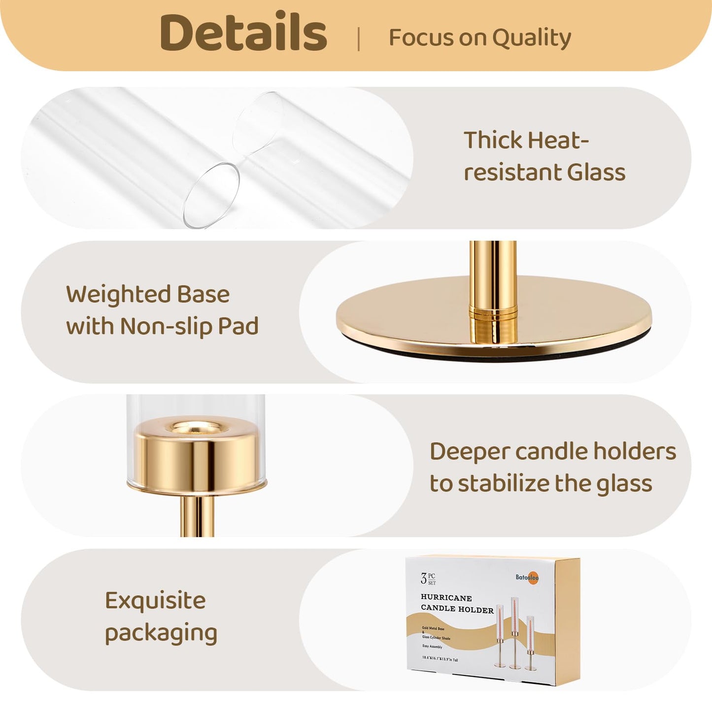 Gold Hurricane Candle Holders Set of 6, Tall Metal Windproof Glass Taper Candle Holder for Candlestick, Candle Sticks Decor, Table Centerpieces for Wedding, Candlelit Dinner Party Fireplace Decoration
