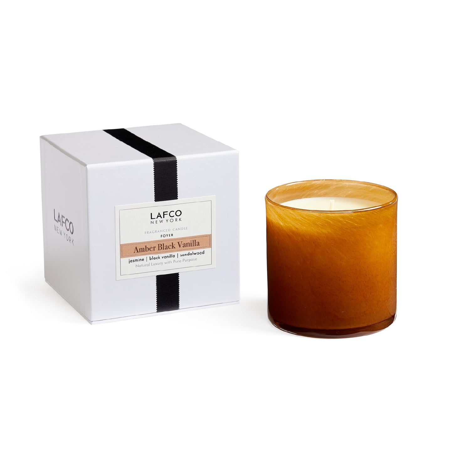 LAFCO New York Signature Candle, Amber Black Vanilla - 15.5 oz - 90-Hour Burn Time - Reusable, Hand Blown Glass Vessel - Made in The USA