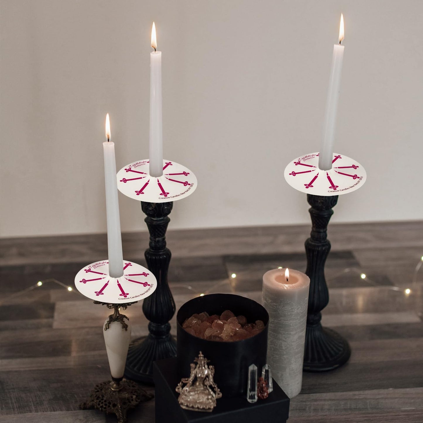 50 Pieces 5-Inch White Unscented Taper Candles with Drip Protectors for Church, Prayer, Shabbat, and Vigil Use