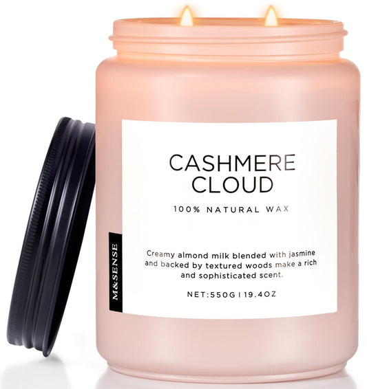 M&SENSE Cashmere Vanilla Scented Candles, Non Toxic Soy Wax 19.4oz 110 Hour Long Lasting 2 Wick, Large Candle for Bedroom Kitchen Home Decor, Housewarming Holiday Gifts for Mom Grandma Family Friends