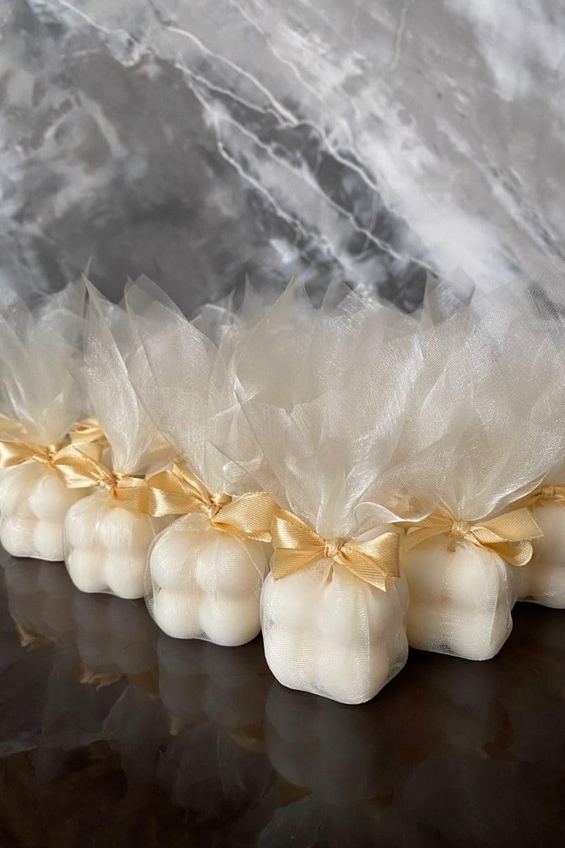 Handmade Pure Soy Wax Mini Bubble Candle Set, Decorative Tulle Wrapped, Wedding Party Favors, Modern Minimalist Style, Set of 6