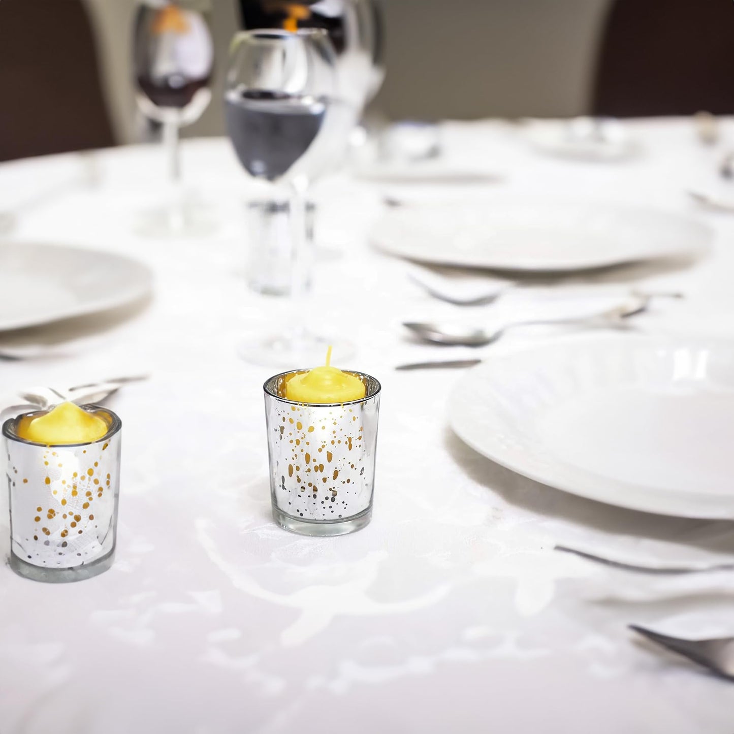WGV Silver Speckled Tea Light Votive Candle Holder 2.2x2.75, Small Tiny Utility Cylinder Mercury Glass Vase, Home Accent Decor, 1 Pc