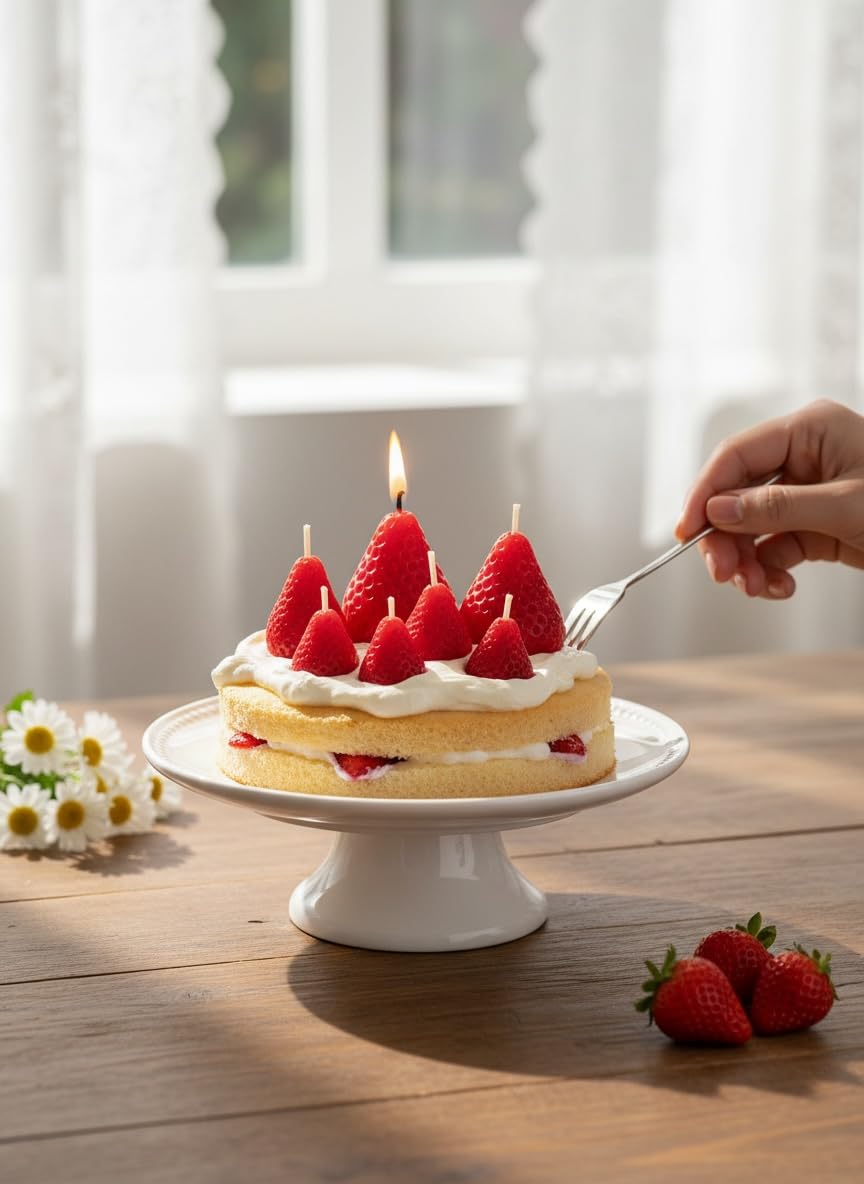 Handmade Beeswax Cake Candles with Cotton Wicks – Eco-Friendly Strawberry Shaped Candles for Parties, Weddings, Cupcakes, Celebrations (Strawberries)