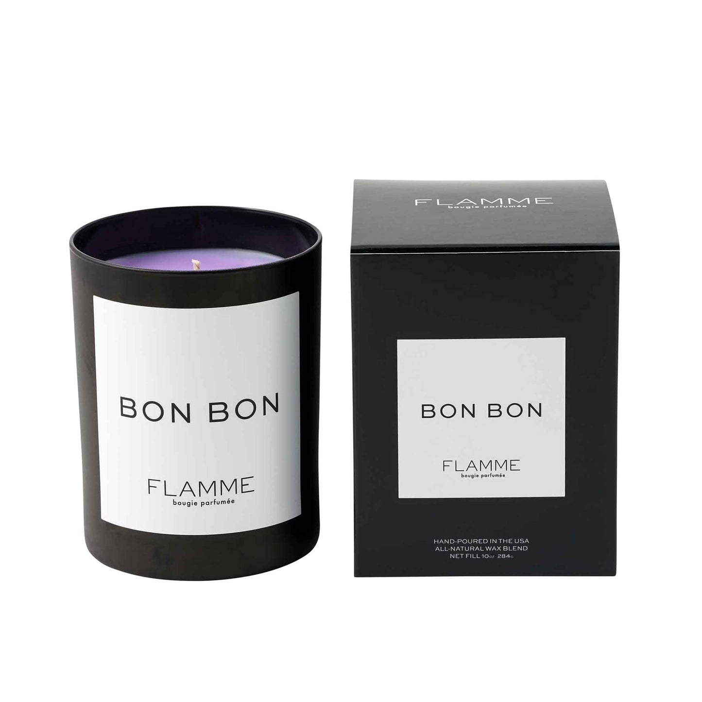FLAMME Candle Co. Bon Bon | Macaron & Milk Musk Scent | 10 oz | 60 Hour Burn Time | Luxury Candle with Colored Wax | All Natural Soy