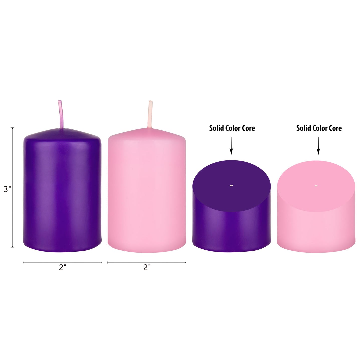 Mega Candles 4 pcs Unscented Christmas Advent Candles Set, Hand Poured Premium Wax Dome Top Round Pillar Candle 2 Inch x 3 Inch, Holidays, Festivities, Devotional, Church, Wreath, Party, Gifts
