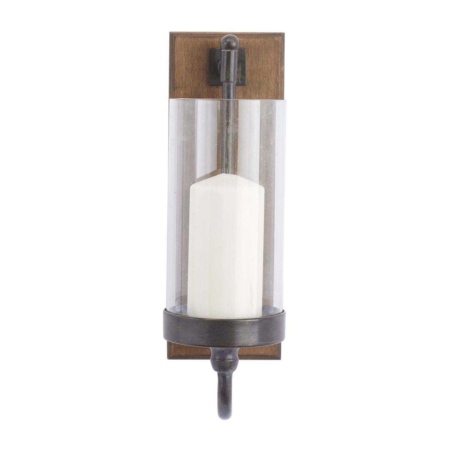Deco 79 Wood Wall Sconce with Glass Holder, 5" x 8" x 16", Brown