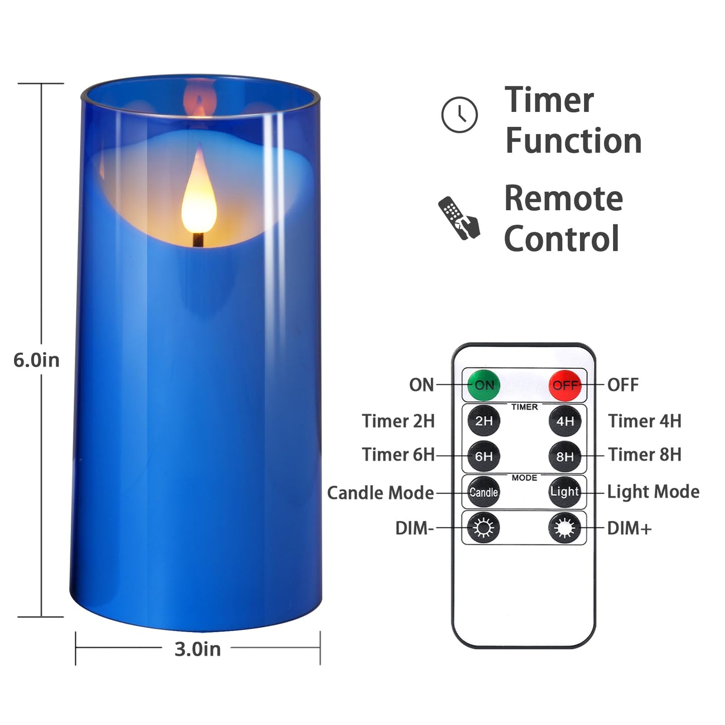 NURADA 3"x6"Flickering Flameless Candles: 3D Wick Acrylic Battery Operated LED Pillar Battery Candles with Remote and Timer for Decoration Wedding Party - 2 Pack Blue