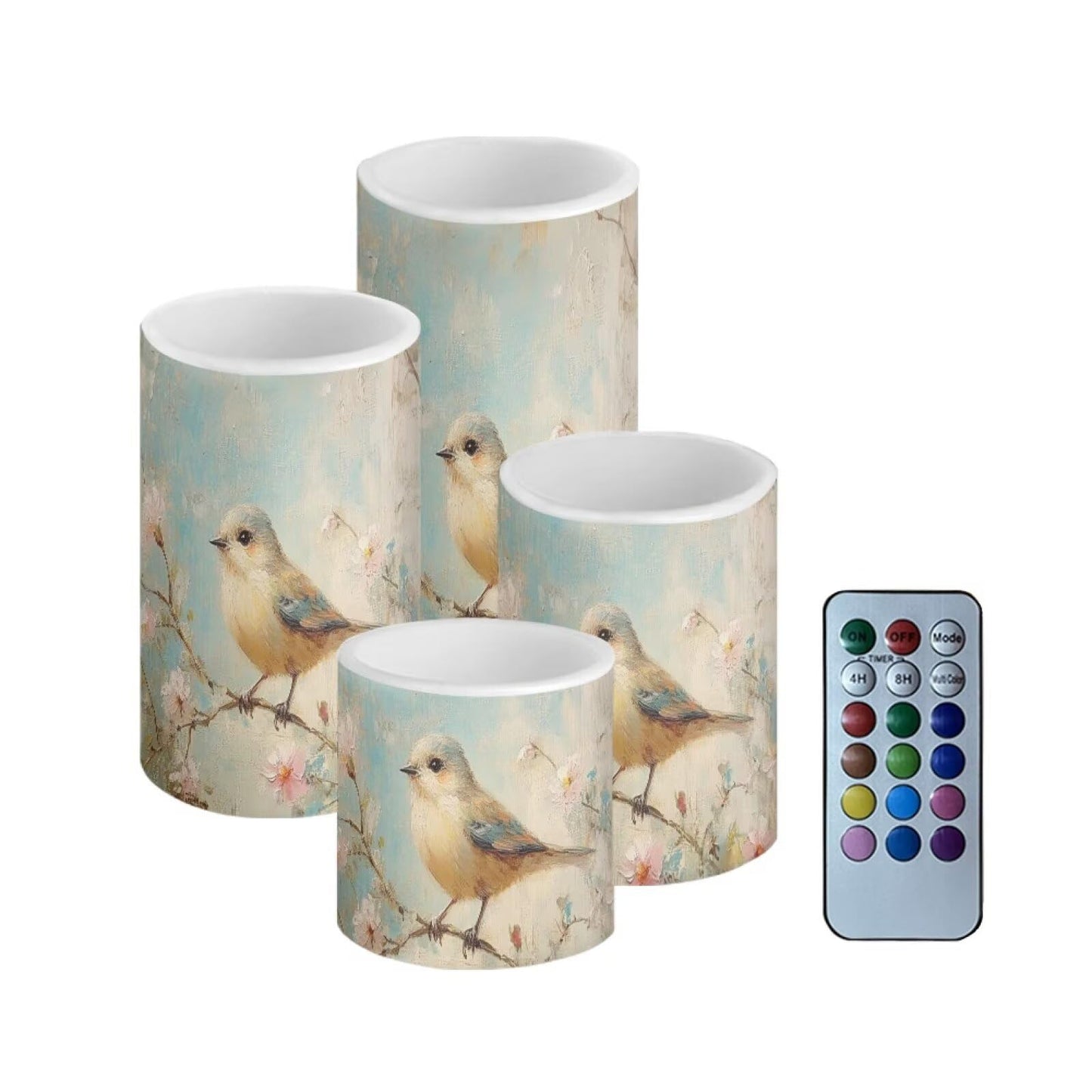 Cozeyat Bird Nature Flameless Candles 4 Pack LED Pillar Candles Battery Powered with Remote Timer Color Changing for Home Wedding Indoor Outdoor