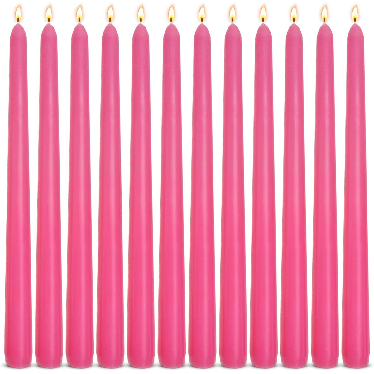 12-Pack Unscented Hot Pink Taper Candles, 10 Inch Dripless Smokeless Candlesticks, Long-Lasting Burn Time of 7-8 Hours, Perfect for Home Decor Wedding Dinner
