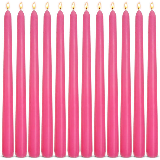 12-Pack Unscented Hot Pink Taper Candles, 10 Inch Dripless Smokeless Candlesticks, Long-Lasting Burn Time of 7-8 Hours, Perfect for Home Decor Wedding Dinner