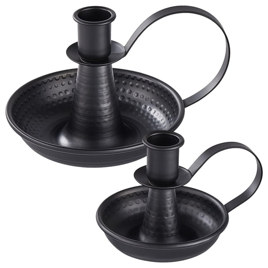2 Pcs Vintage Tapper Candle Holders, 1 Large and 1 Small Candlestick Holders, Vintage Metal Design with Handles, Ideal for for Home, Halloween and Christmas Decoration