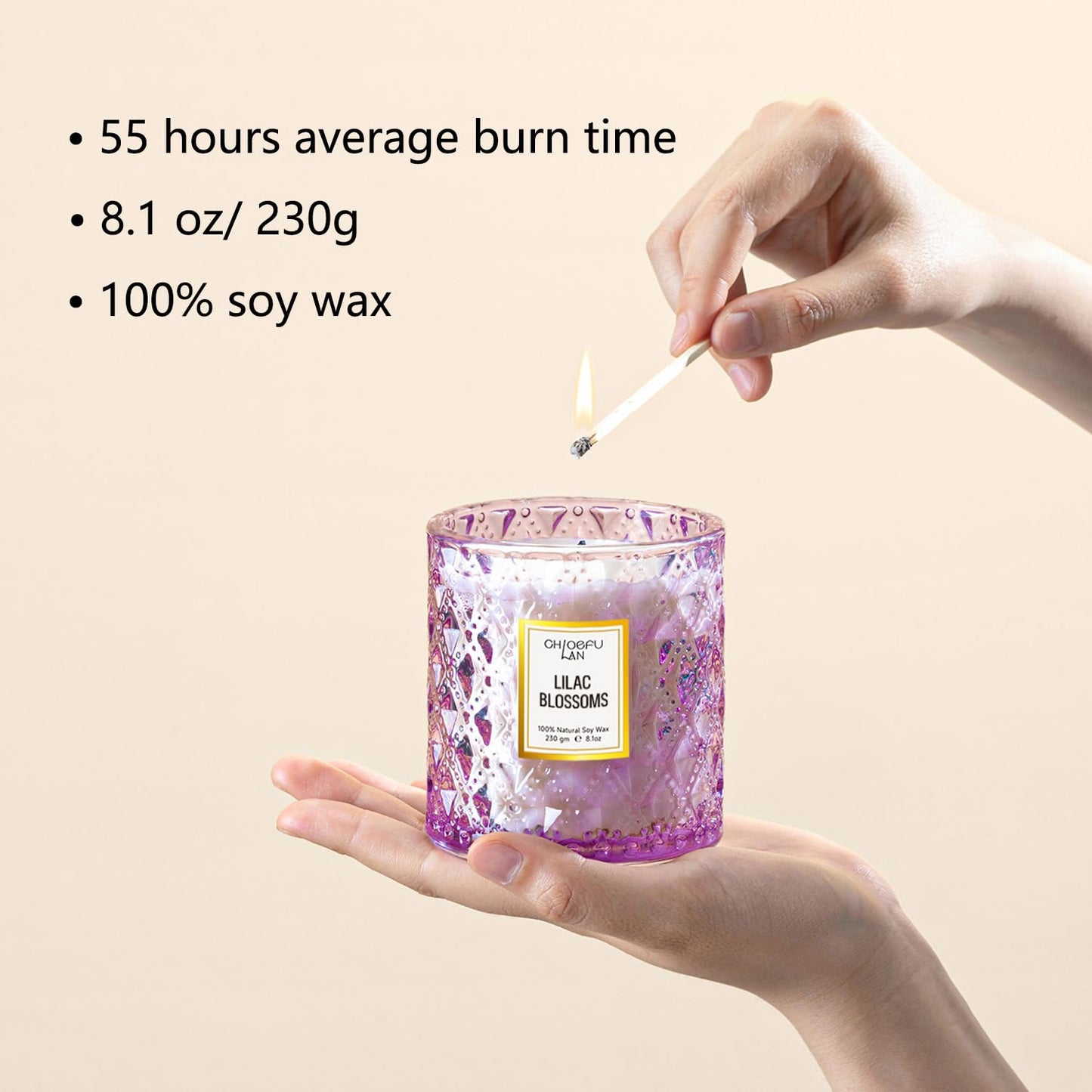 Chloefu LAN Lilac Blossoms Scented Candle, Highly Floral Fragranced Candle, Natural Soy Wax Candle Gift, Candles Gifts for Women, 55 Hours Long Burning, Home Decorative, 8.1 oz