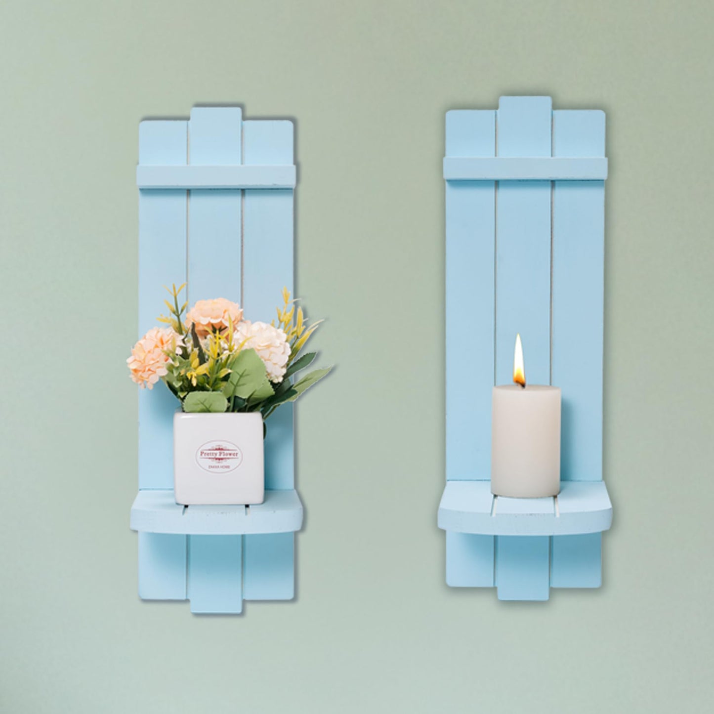 Yorkmills Sconces Wall Decor Set of 2, Wall Candle Holder Rustic Home Decor, Farmhouse Art Floating Candle Sconces Shelf Blue Wall Decorations for Living Room, Dining Room, Bedroom, Bathroom