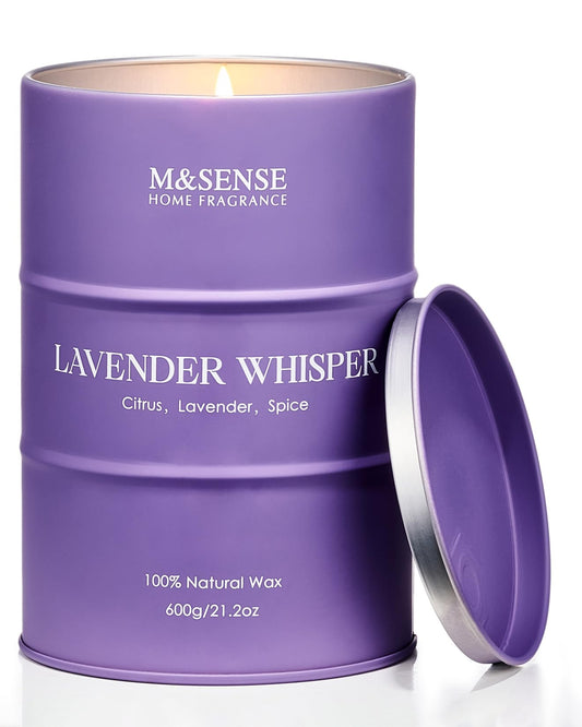 M&SENSE Large Lavender Soy Candles for Home Scented 21.2oz 120 Hour Long Burning, Aromatherapy Candle for Stress Relief Meditation Relaxing, Appreciation Gifts for Mom Teacher Friends