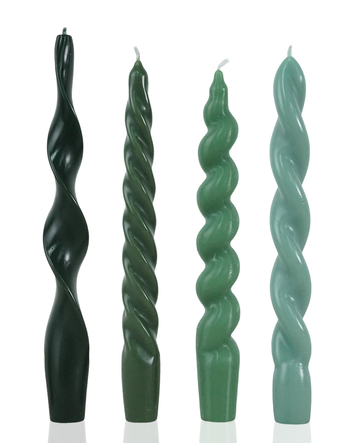 Green Spiral Taper Candles Short Candle Sticks Unscented Smokeless Twisted Candlesticks for Christmas Table Decor Holiday Dinner Party-7.5inch-4pack