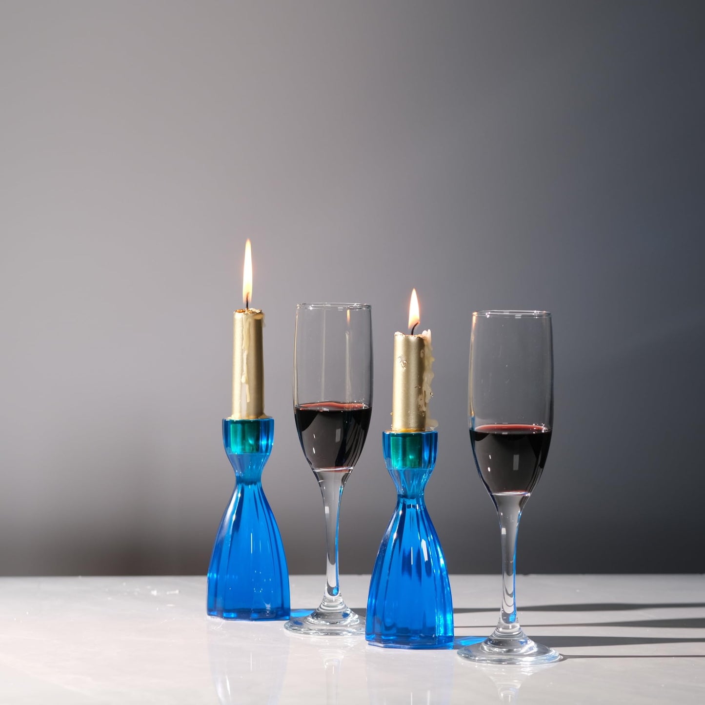 Twizzle Twist Candle Holder, Decorative Candlestick for Table Display, Romantic Decoration, Unique Home DÉCOR Aesthetic, Housewarming Gift, Blue Height 5.7 inches Set of 2 - Resin