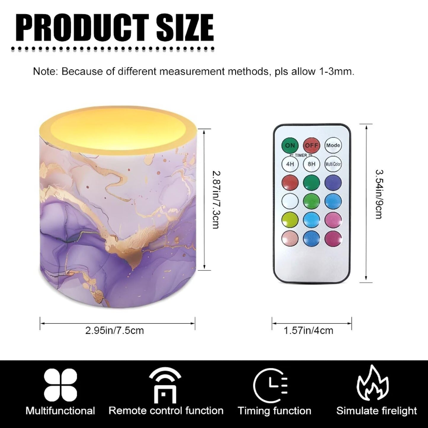 NETILGEN Flameless Candles Pack of 4 Purple Marble Print Realistic Flickering Flameless Candles with Timer Remote Color Changing Battery Operated 3 inch LED Candles