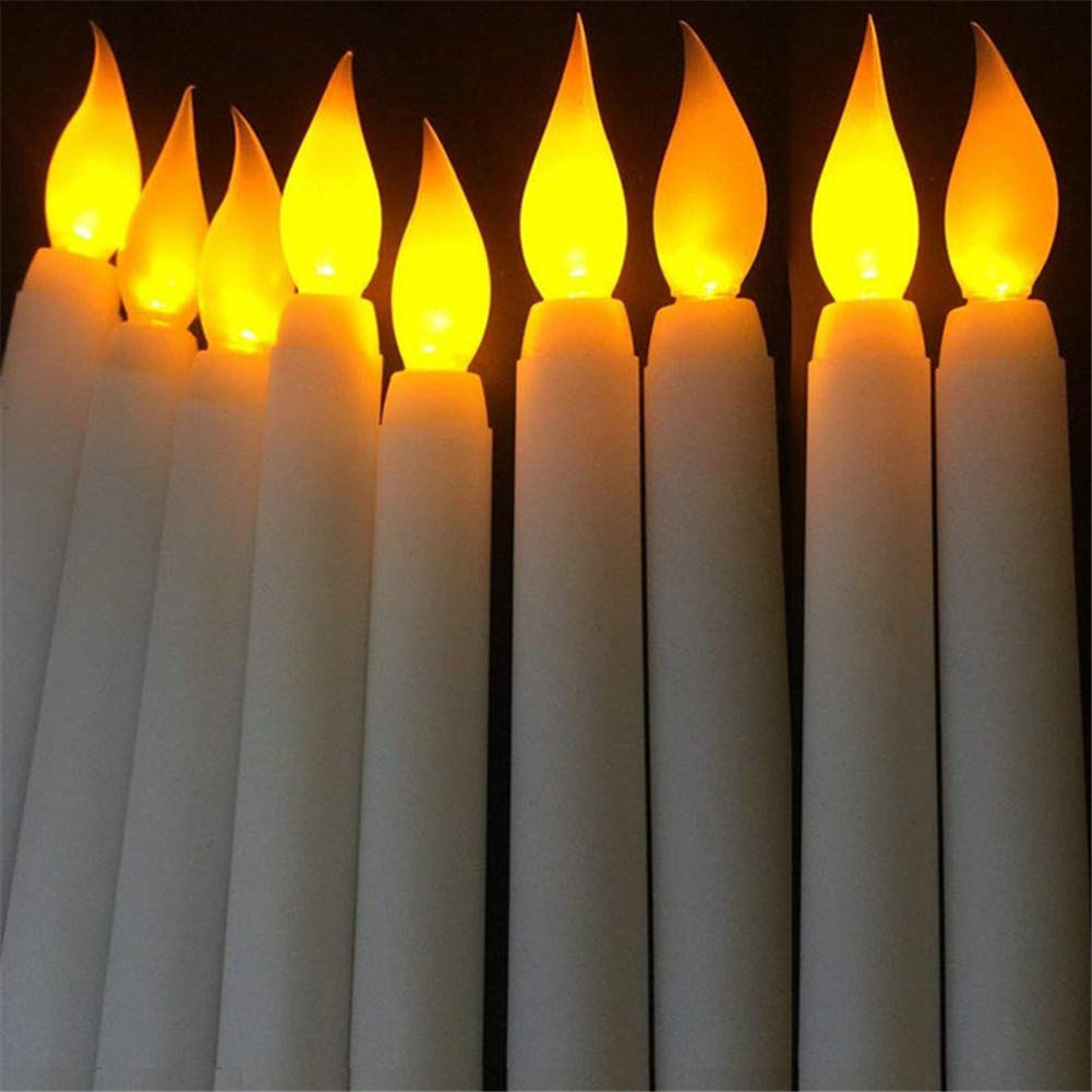 Datomarry Pack of 12 Remote Flameless LED Taper Candles with Yellow Flickering Light,Realistic Plastic 11 inch Long White Battery Operated Candlestick for Halloween Christmas