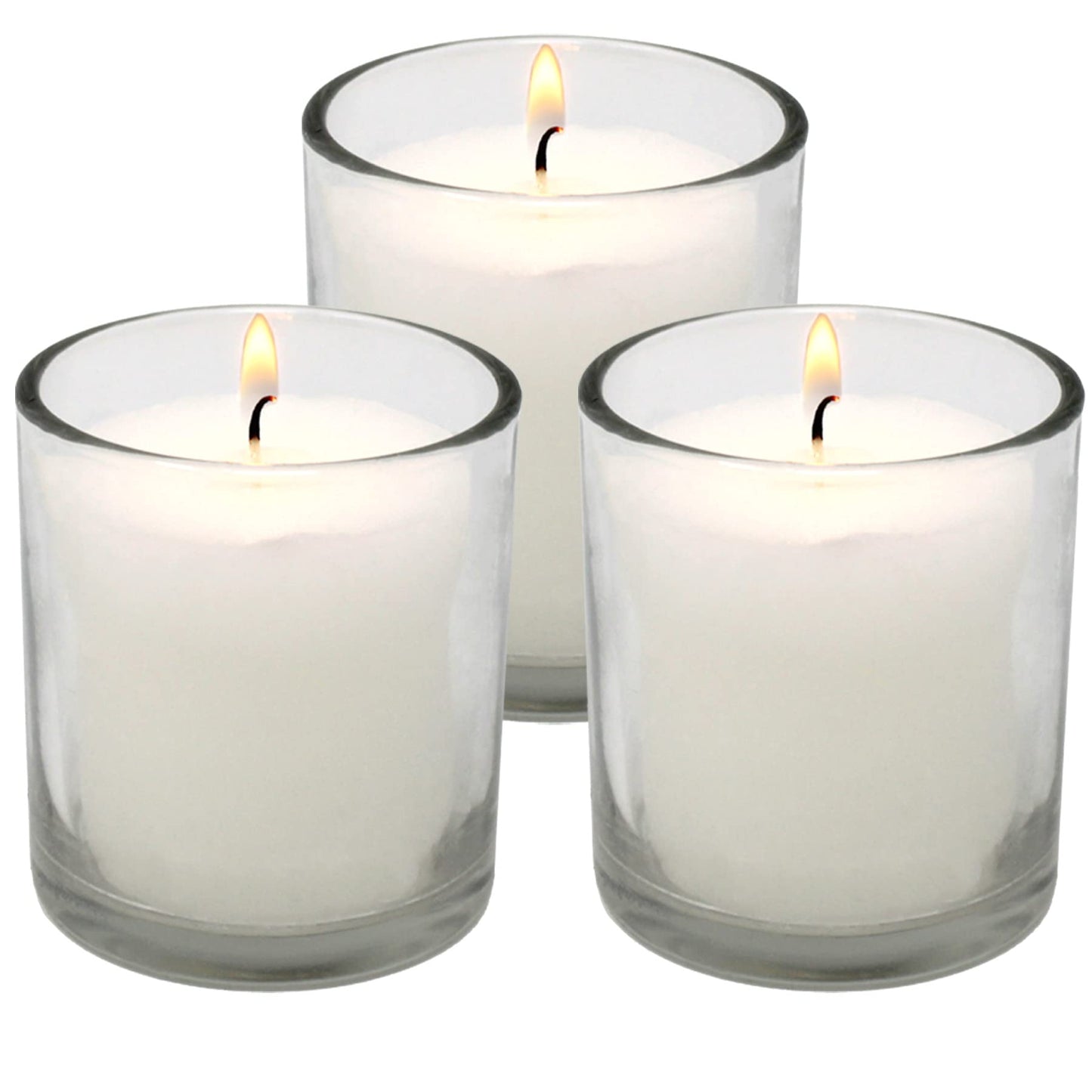 White Votive Candles in Glass Jar - 3 Pk Long Burning 24 Hour Smokeless Unscented Votives - Wedding Dinner Party Relaxing Candles