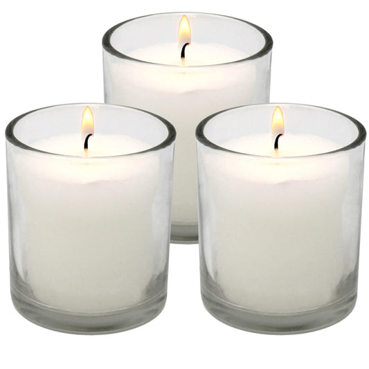 White Votive Candles in Glass Jar - 3 Pk Long Burning 24 Hour Smokeless Unscented Votives - Wedding Dinner Party Relaxing Candles