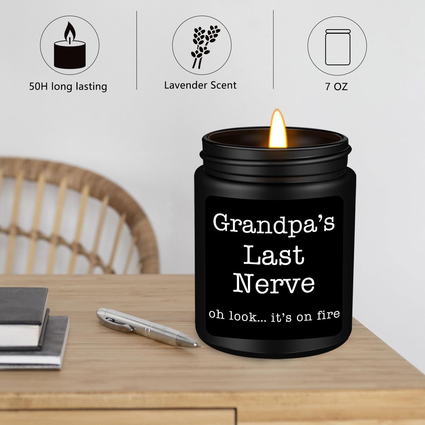 Homsolver Grandpa Gifts from Granddaughter Grandson, Unique Fathers Day, Birthday, Christmas, Retirement Candles, Grandpa’s Last Nerve Scented Candle
